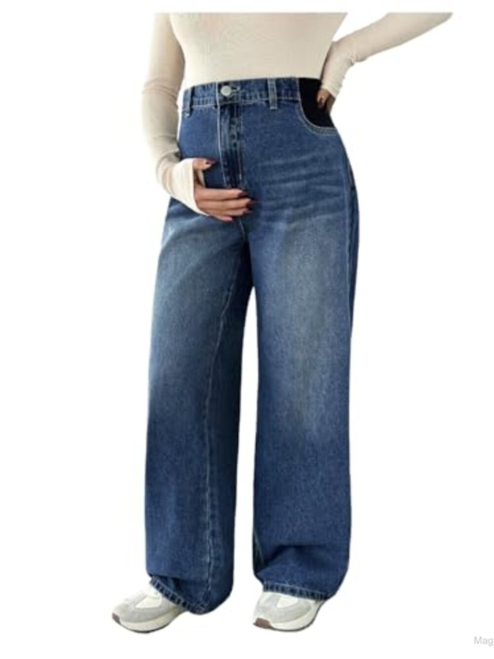 Maternity Jeans Loose Fit Over The Belly Straight Leg Pull On Pants